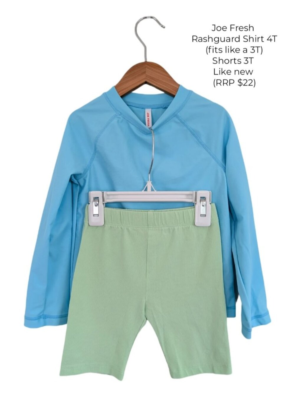 Joe Fresh Blue Sun Shirt & Green Long-Style Biker Shorts Rashguard Shirt 4T